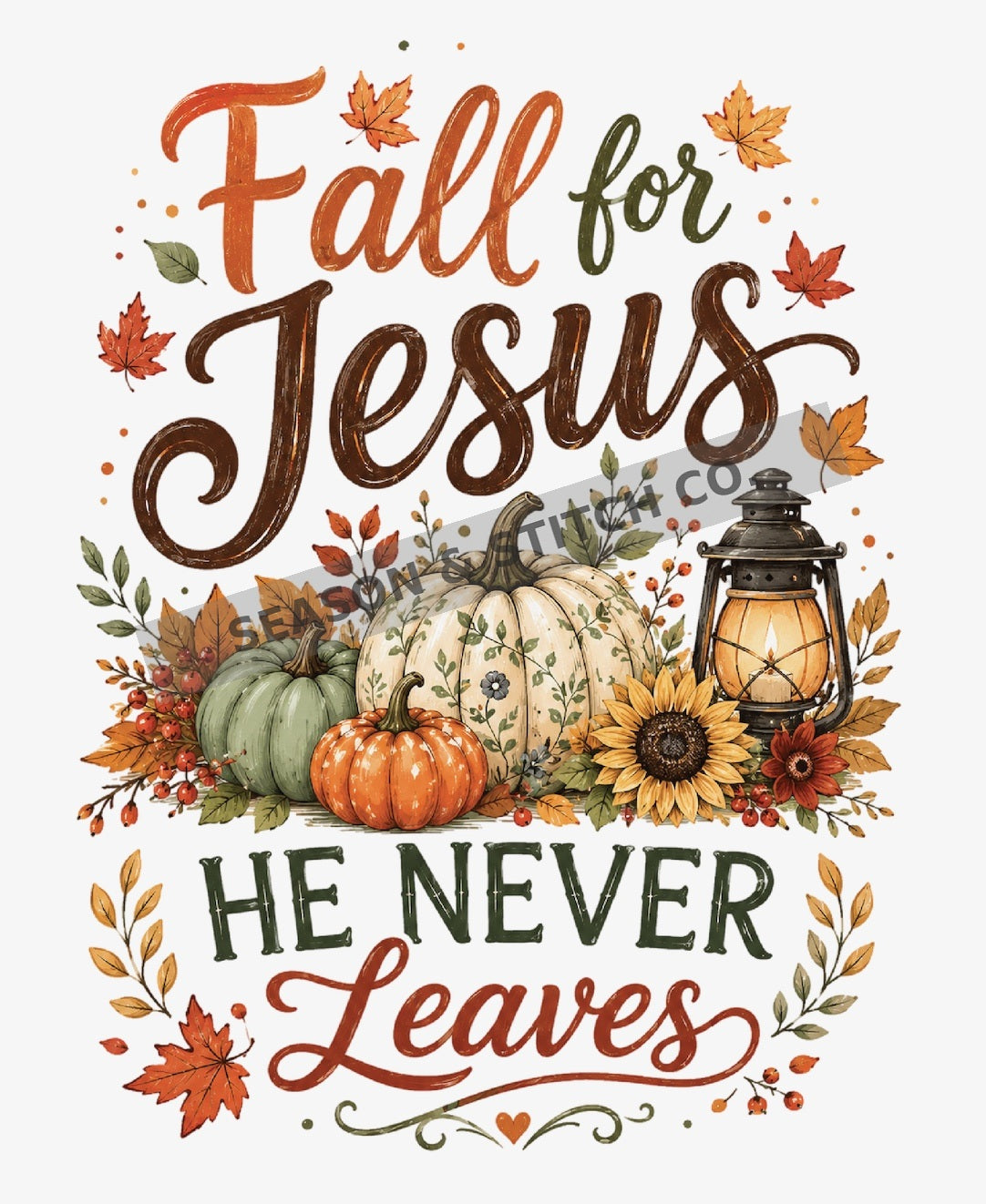 Fall for Jesus - He Never Leaves Adult T-Shirt 🍂