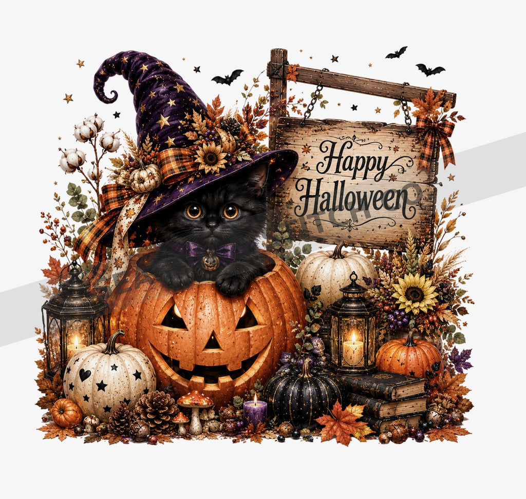 Happy Halloween Black Cat Adult T-Shirt