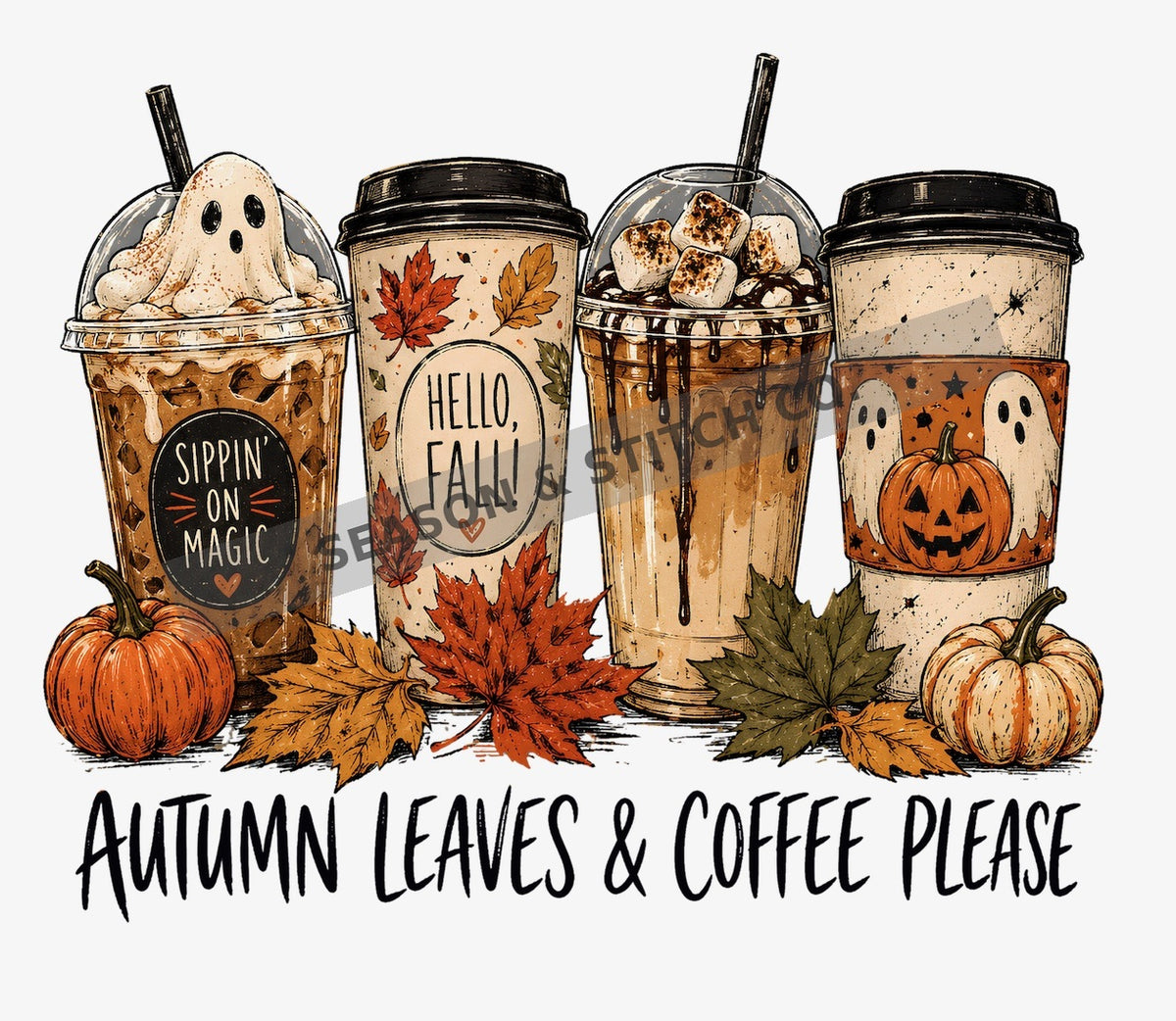 Autumn Leaves & Coffee Please Adult T-Shirt